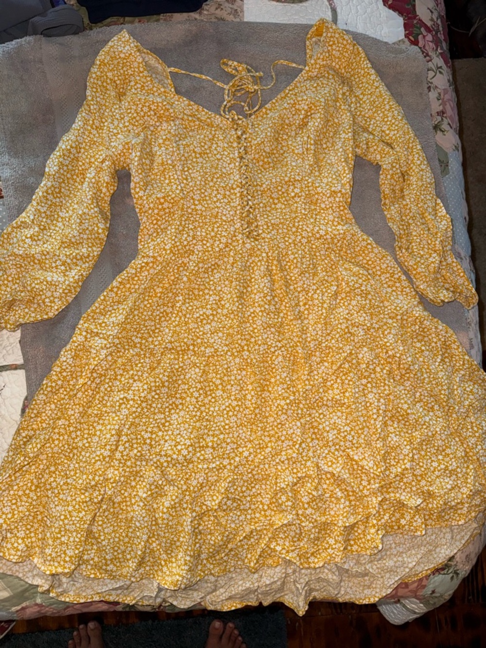 Hollister Mustard Yellow Floral Drawstring Top